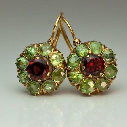 Vintage Rounded Green & Red Crystal Earrings (BUY 1 GET 1 FREE)