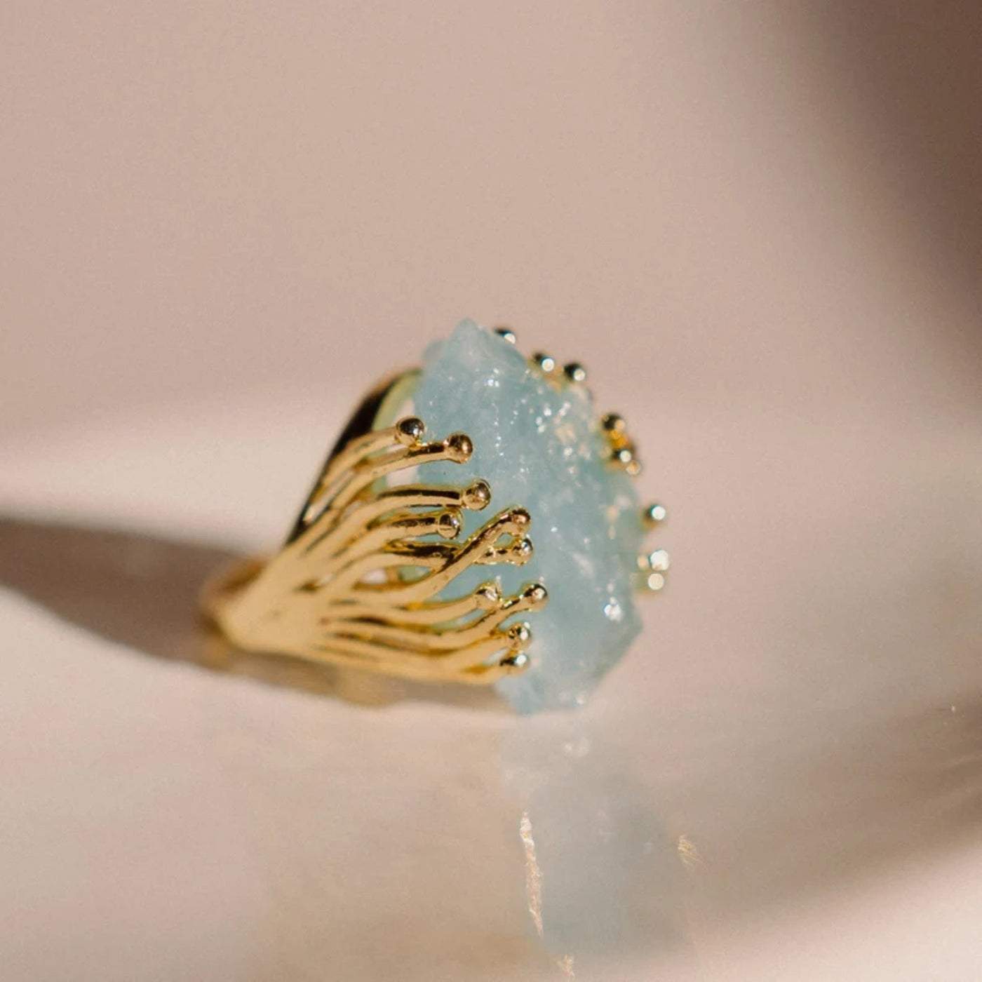 Vintage Blue Glass Gold Ring